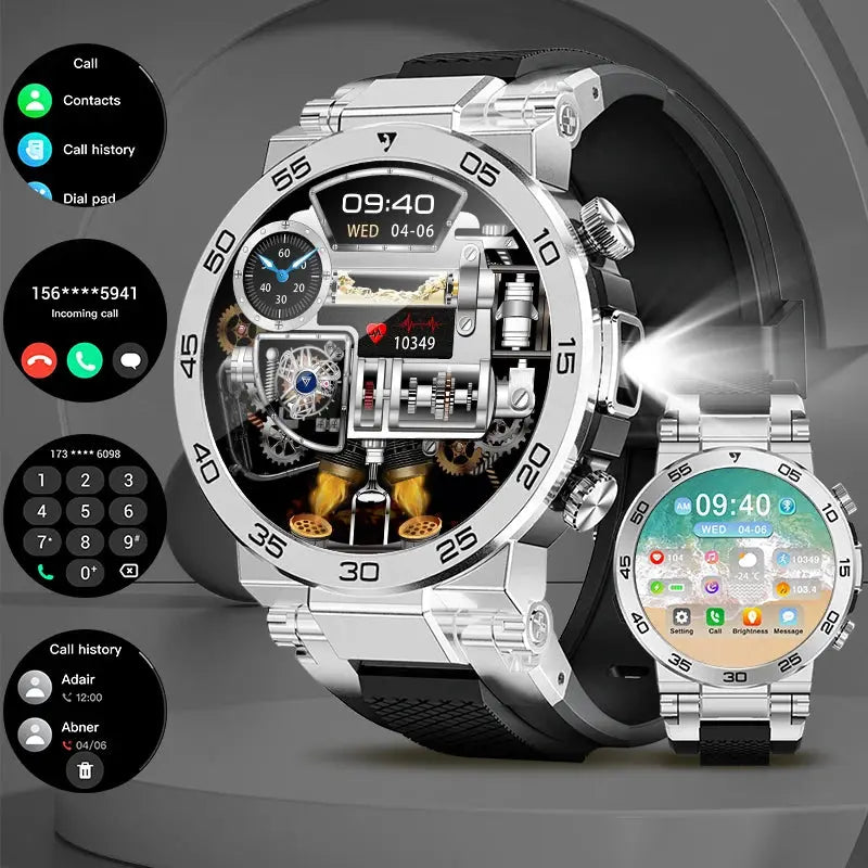 LIGE 1.53" HD Men Smart Watch With LED Flashlight Outdoor Sports IP68 Waterproof Fitness Tracker Bluetooth Call Smartwatch Man