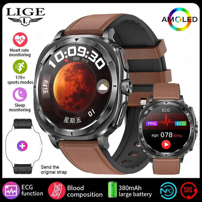 LIGE 2025 New Healthy Blood Fat Uric Acid Smart Watch Men ECG+PPG Micro Physical Examination Body Temperature BT Call Smartwatch