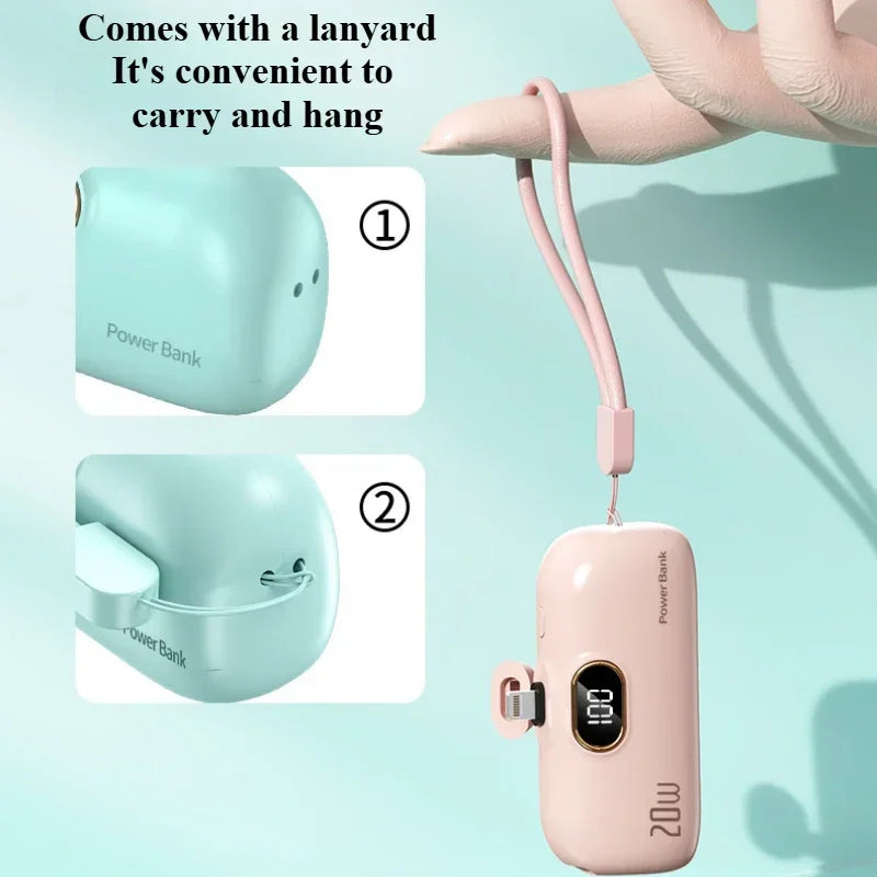 Mini 10000mAh Power Bank with Built Cable for Mobile Devices ryshop