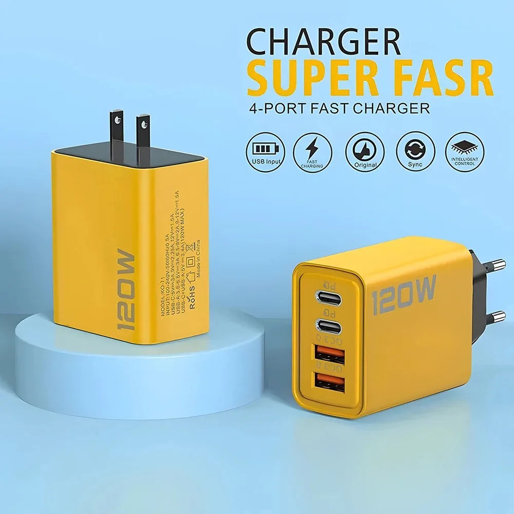 120W 4 Port USB Type C Charger - Fast Charging Adapter for All Devices ryshop
