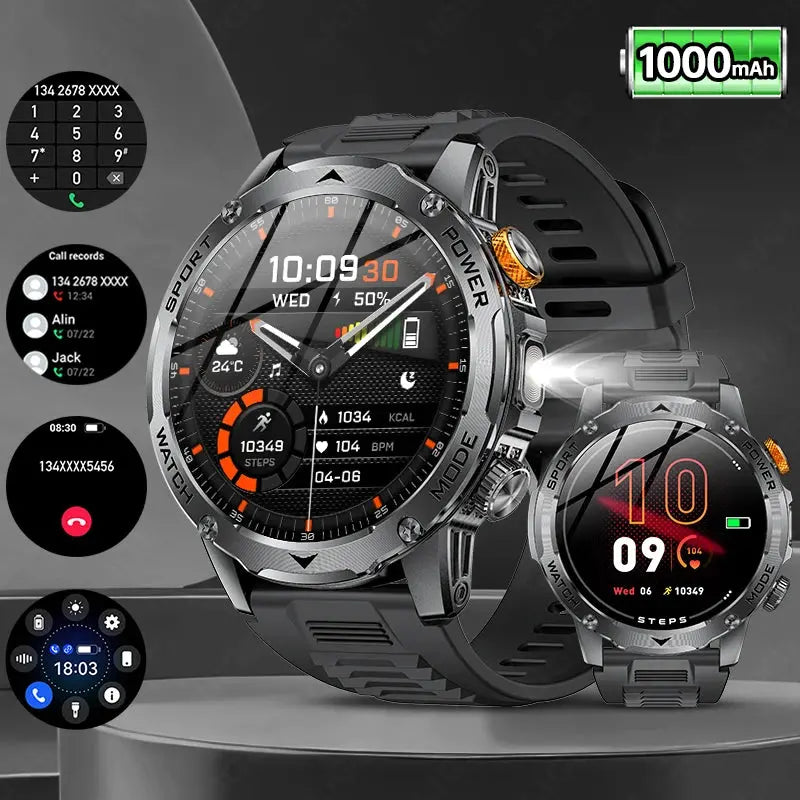 LIGE New Military Outdoor Sport Smart Watch Men Flashlight IP68 Waterproof 1.7" HD Wireless Call Smartwatch 1000mAh Big Battery ryshop