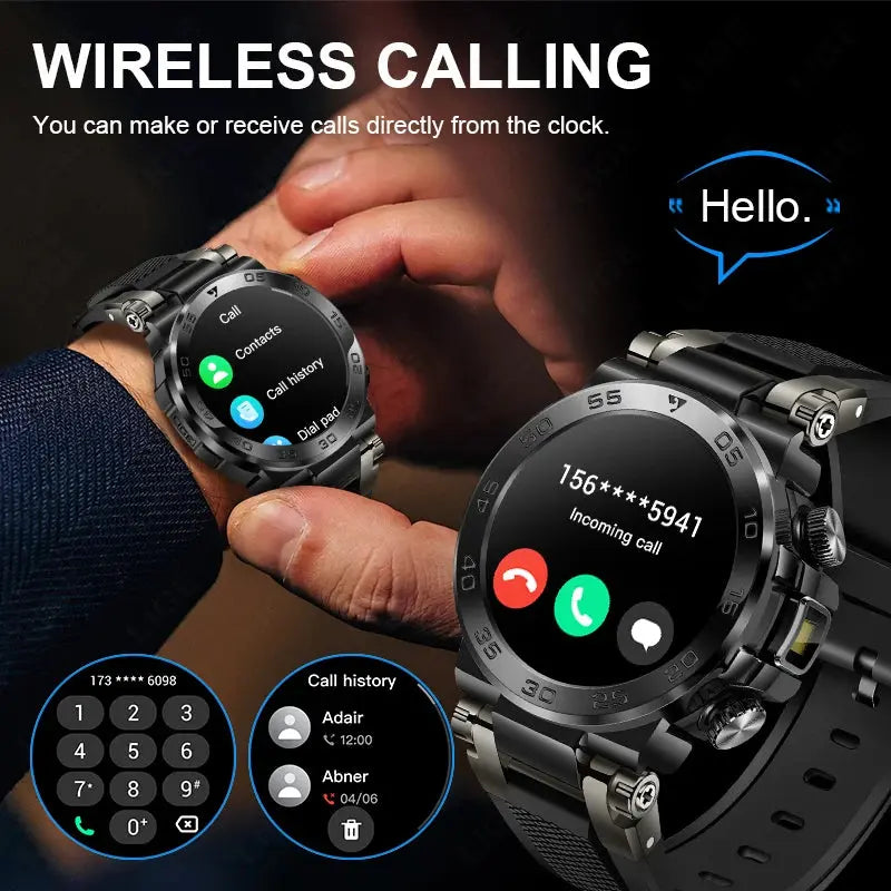 LIGE 1.53" HD Men Smart Watch With LED Flashlight Outdoor Sports IP68 Waterproof Fitness Tracker Bluetooth Call Smartwatch Man