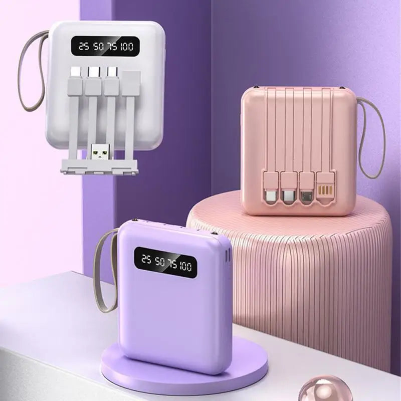Mirror Screen Mini Fast Charge 20000mAh Power Bank with Built-In Cables ryshop