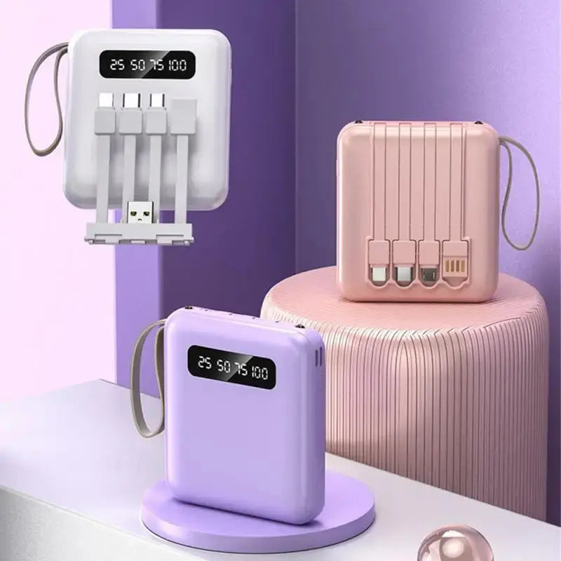 Mirror Screen Mini Fast Charge 20000mAh Power Bank with Built-In Cables ryshop