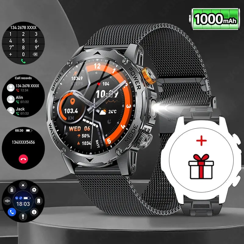 LIGE New Military Outdoor Sport Smart Watch Men Flashlight IP68 Waterproof 1.7" HD Wireless Call Smartwatch 1000mAh Big Battery ryshop