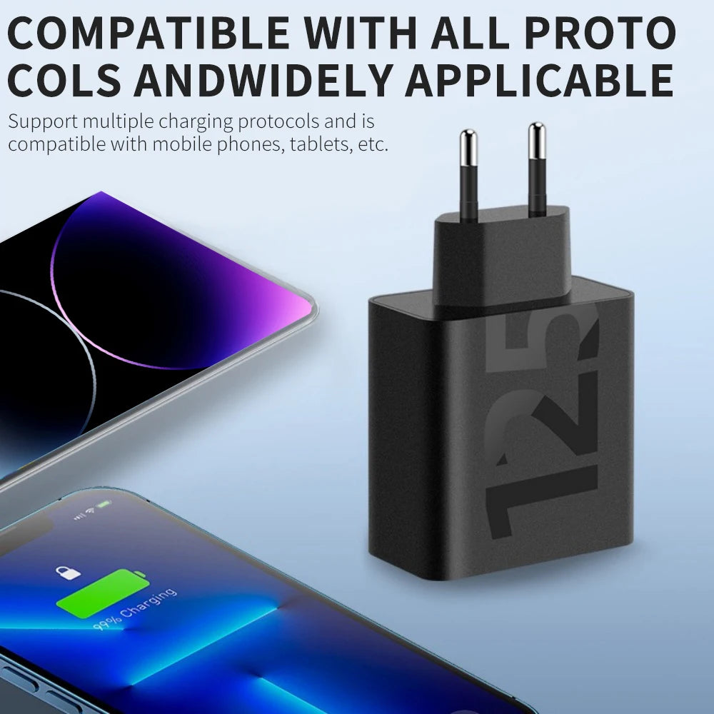 125W 3 Ports USB Type C Fast Charging Phone Charger Adapter ryshop