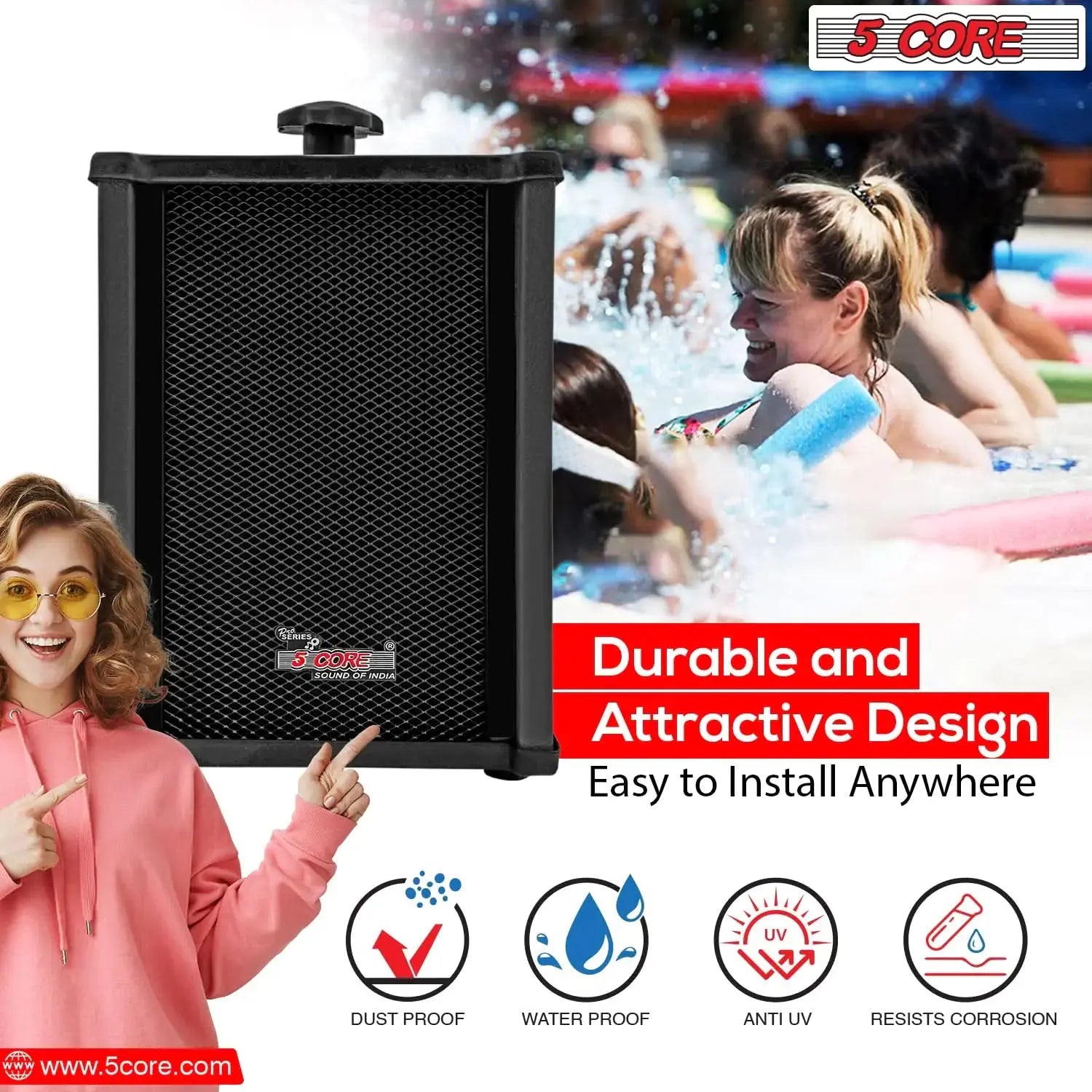 5Core Outdoor Speakers Stereo In Wall 100W Peak Passive Home Audio System ryshop